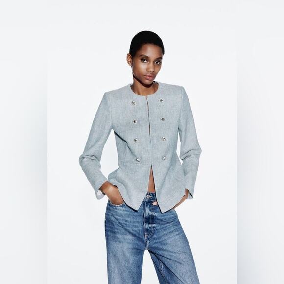 Zara TEXTURED BLAZER Size Large - Picture 1 of 13